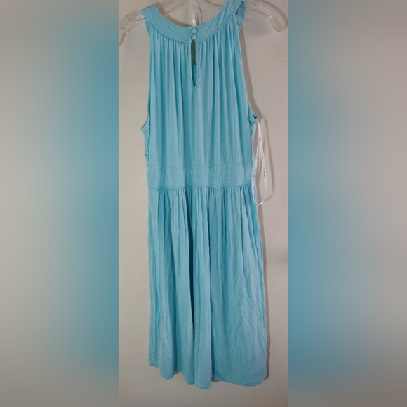 CALVIN KLEIN WOMEN'S DRESS SIZE 14 AQUA BLUE SLEEVELESS FLORAL COTTON LACE FRONT - Picture 2 of 11